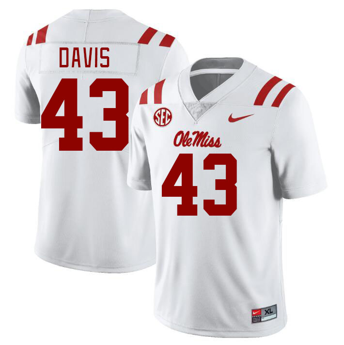 Ole Miss Rebels #43 Dylan Davis College Football Jerseys Stitched Sale-White